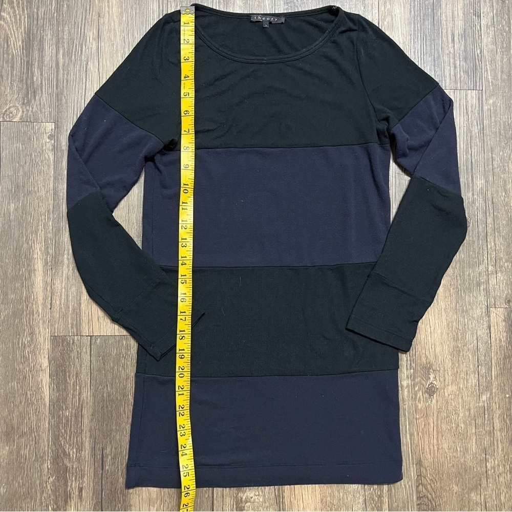 Theory 'Bernetta Black Blue Striped Long Sleeve Crew Neck Top Tee Shirt Size L - Picture 8 of 9